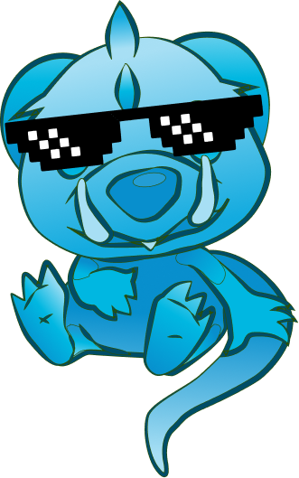 Blue baby dragon bear wearing pixel sunglasses