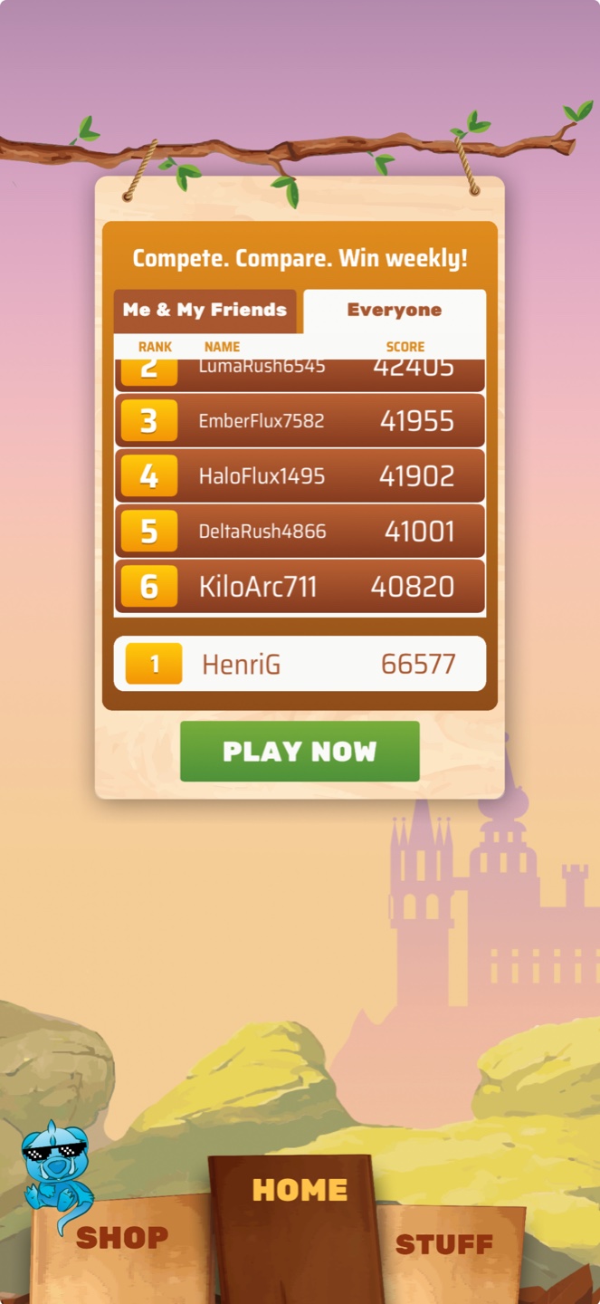 Baby Dragon Bears weekly leaderboard with friends and worldwide tabs
