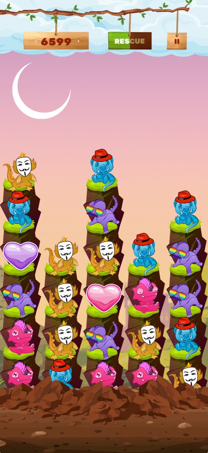 Real gameplay with rising columns of dragon bears and heart bonuses
