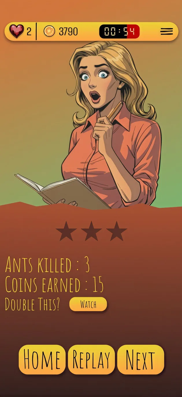 Level score screen showing stars and coins